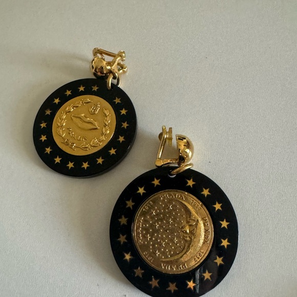 PRADA Earrings - authentic vintage black and gold. Very heavy to wear. USED - Picture 2 of 8
